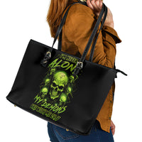 Thunder Skull Leather Tote Bag Thunder Skull I Never Alone My Demon With Me 24/7 - Wonder Print Shop