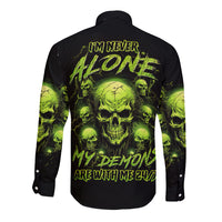 Thunder Skull Long Sleeve Button Shirt Thunder Skull I Never Alone My Demon With Me 24/7 - Wonder Print Shop
