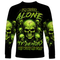 Thunder Skull Long Sleeve Shirt Thunder Skull I Never Alone My Demon With Me 24/7 - Wonder Print Shop