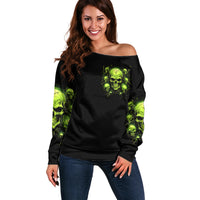 Thunder Skull Off Shoulder Sweater Thunder Skull I Never Alone My Demon With Me 24/7 - Wonder Print Shop