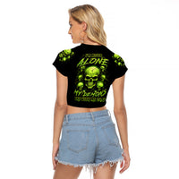 Thunder Skull Raglan Cropped T Shirt Thunder Skull I Never Alone My Demon With Me 24/7 - Wonder Print Shop