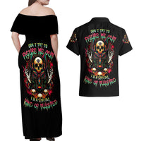Anubis Skull Couples Matching Off Shoulder Maxi Dress and Hawaiian Shirt Skull Anubis Don't Try To Figured Me Out - Wonder Print Shop