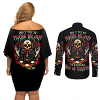 Anubis Skull Couples Matching Off Shoulder Short Dress and Long Sleeve Button Shirts Skull Anubis Don't Try To Figured Me Out - Wonder Print Shop