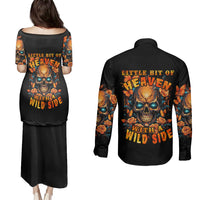 Flower Skull Couples Matching Puletasi Dress and Long Sleeve Button Shirts Litte Bit Of Heaven With A Wild Side - Wonder Print Shop