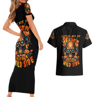 Flower Skull Couples Matching Short Sleeve Bodycon Dress and Hawaiian Shirt Litte Bit Of Heaven With A Wild Side - Wonder Print Shop