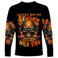 Flower Skull Long Sleeve Shirt Litte Bit Of Heaven With A Wild Side - Wonder Print Shop