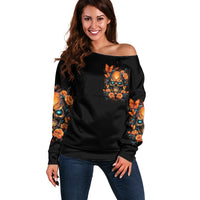 Flower Skull Off Shoulder Sweater Litte Bit Of Heaven With A Wild Side - Wonder Print Shop