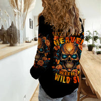 Flower Skull Women Casual Shirt Litte Bit Of Heaven With A Wild Side - Wonder Print Shop