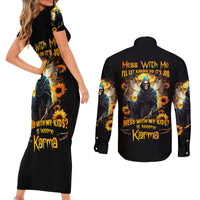 Fairy Death Skull Couples Matching Short Sleeve Bodycon Dress and Long Sleeve Button Shirts Mess With Me I'll Let Karma Do It's Job - Wonder Print Shop