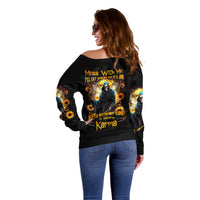 Fairy Death Skull Off Shoulder Sweater Mess With Me I'll Let Karma Do It's Job - Wonder Print Shop