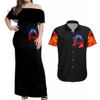 Death Skull Couples Matching Off Shoulder Maxi Dress and Hawaiian Shirt Of Course I'm Going To Hell - Wonder Print Shop