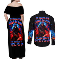 Death Skull Couples Matching Off Shoulder Maxi Dress and Long Sleeve Button Shirts Of Course I'm Going To Hell - Wonder Print Shop