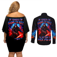 Death Skull Couples Matching Off Shoulder Short Dress and Long Sleeve Button Shirts Of Course I'm Going To Hell - Wonder Print Shop