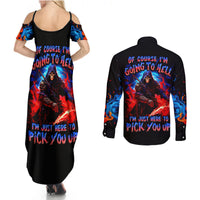 Death Skull Couples Matching Summer Maxi Dress and Long Sleeve Button Shirts Of Course I'm Going To Hell - Wonder Print Shop