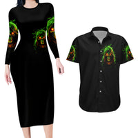Fire Death Skull Couples Matching Long Sleeve Bodycon Dress and Hawaiian Shirt The Only Thing That Can Stop Is Me - Wonder Print Shop
