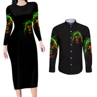 Fire Death Skull Couples Matching Long Sleeve Bodycon Dress and Long Sleeve Button Shirts The Only Thing That Can Stop Is Me - Wonder Print Shop