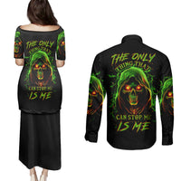Fire Death Skull Couples Matching Puletasi Dress and Long Sleeve Button Shirts The Only Thing That Can Stop Is Me - Wonder Print Shop