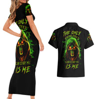 Fire Death Skull Couples Matching Short Sleeve Bodycon Dress and Hawaiian Shirt The Only Thing That Can Stop Is Me - Wonder Print Shop