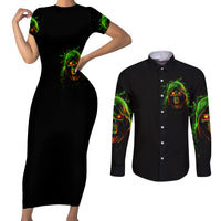 Fire Death Skull Couples Matching Short Sleeve Bodycon Dress and Long Sleeve Button Shirts The Only Thing That Can Stop Is Me - Wonder Print Shop