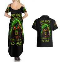Fire Death Skull Couples Matching Summer Maxi Dress and Hawaiian Shirt The Only Thing That Can Stop Is Me - Wonder Print Shop