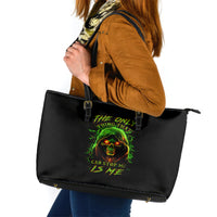 Fire Death Skull Leather Tote Bag The Only Thing That Can Stop Is Me - Wonder Print Shop