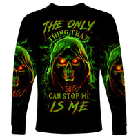 Fire Death Skull Long Sleeve Shirt The Only Thing That Can Stop Is Me - Wonder Print Shop