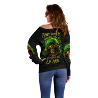 Fire Death Skull Off Shoulder Sweater The Only Thing That Can Stop Is Me - Wonder Print Shop
