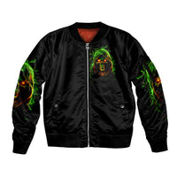 Fire Death Skull Sleeve Zip Bomber Jacket The Only Thing That Can Stop Is Me - Wonder Print Shop