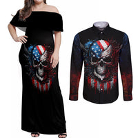 Vintage Skull Couples Matching Off Shoulder Maxi Dress and Long Sleeve Button Shirts American Skull Vintage - Wonder Print Shop