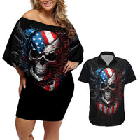 Vintage Skull Couples Matching Off Shoulder Short Dress and Hawaiian Shirt American Skull Vintage - Wonder Print Shop