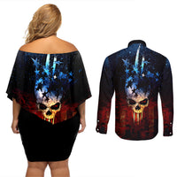Vintage Skull Couples Matching Off Shoulder Short Dress and Long Sleeve Button Shirts American Skull Vintage - Wonder Print Shop