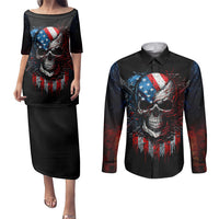 Vintage Skull Couples Matching Puletasi Dress and Long Sleeve Button Shirts American Skull Vintage - Wonder Print Shop