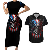 Vintage Skull Couples Matching Short Sleeve Bodycon Dress and Hawaiian Shirt American Skull Vintage - Wonder Print Shop
