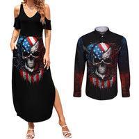 Vintage Skull Couples Matching Summer Maxi Dress and Long Sleeve Button Shirts American Skull Vintage - Wonder Print Shop