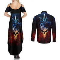 Vintage Skull Couples Matching Summer Maxi Dress and Long Sleeve Button Shirts American Skull Vintage - Wonder Print Shop