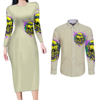 Flower Skull Couples Matching Long Sleeve Bodycon Dress and Long Sleeve Button Shirts Iam Who Iam Your Approval Isn't Need - Wonder Print Shop