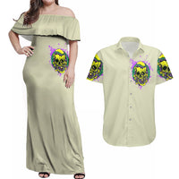 Flower Skull Couples Matching Off Shoulder Maxi Dress and Hawaiian Shirt Iam Who Iam Your Approval Isn't Need - Wonder Print Shop