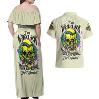 Flower Skull Couples Matching Off Shoulder Maxi Dress and Hawaiian Shirt Iam Who Iam Your Approval Isn't Need - Wonder Print Shop