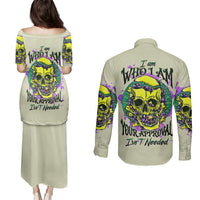 Flower Skull Couples Matching Puletasi Dress and Long Sleeve Button Shirts Iam Who Iam Your Approval Isn't Need - Wonder Print Shop