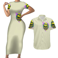 Flower Skull Couples Matching Short Sleeve Bodycon Dress and Hawaiian Shirt Iam Who Iam Your Approval Isn't Need - Wonder Print Shop