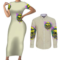 Flower Skull Couples Matching Short Sleeve Bodycon Dress and Long Sleeve Button Shirts Iam Who Iam Your Approval Isn't Need - Wonder Print Shop