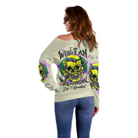 Flower Skull Off Shoulder Sweater Iam Who Iam Your Approval Isn't Need - Wonder Print Shop