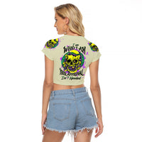 Flower Skull Raglan Cropped T Shirt Iam Who Iam Your Approval Isn't Need - Wonder Print Shop
