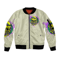 Flower Skull Sleeve Zip Bomber Jacket Iam Who Iam Your Approval Isn't Need - Wonder Print Shop