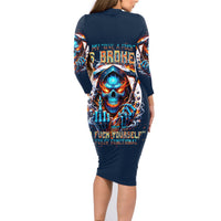 Reaper Skull Family Matching Long Sleeve Bodycon Dress and Hawaiian Shirt My Give A Fuck Is Broken But My Go Fuck Yourself Is Fully Functional - Wonder Print Shop