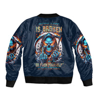 Reaper Skull Sleeve Zip Bomber Jacket My Give A Fuck Is Broken But My Go Fuck Yourself Is Fully Functional - Wonder Print Shop