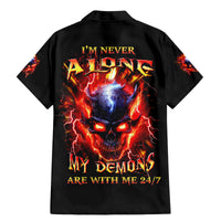 Flame Skull Family Matching Mermaid Dress and Hawaiian Shirt I'm Never Alone My Demons Are With Me 24/7 - Wonder Print Shop