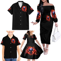 Flame Skull Family Matching Off Shoulder Long Sleeve Dress and Hawaiian Shirt I'm Never Alone My Demons Are With Me 24/7 - Wonder Print Shop