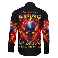 Flame Skull Family Matching Short Sleeve Bodycon Dress and Hawaiian Shirt I'm Never Alone My Demons Are With Me 24/7 - Wonder Print Shop