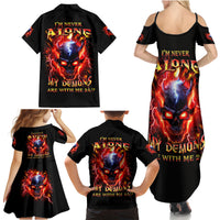 Flame Skull Family Matching Summer Maxi Dress and Hawaiian Shirt I'm Never Alone My Demons Are With Me 24/7 - Wonder Print Shop
